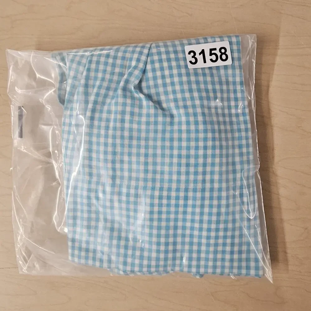 Vtg 50s Half Apron Gingham Plaid Blue Embroidered AM Cross Stitch Cottagecore